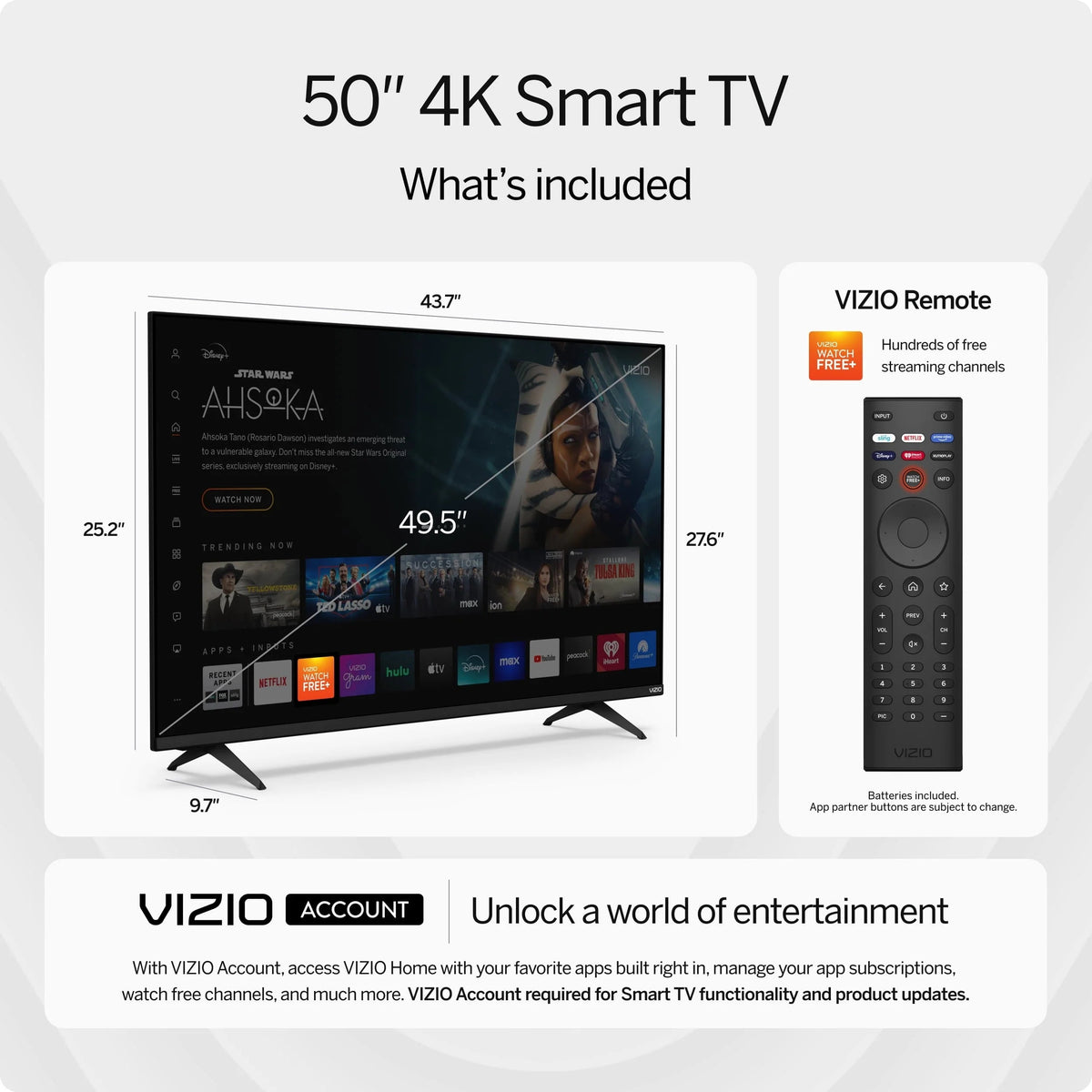 VIZIO 50 inch 4K LED HDR Smart TV With Dolby Vision, WiFi 6 And Built-In Apps - V4K50S-0809