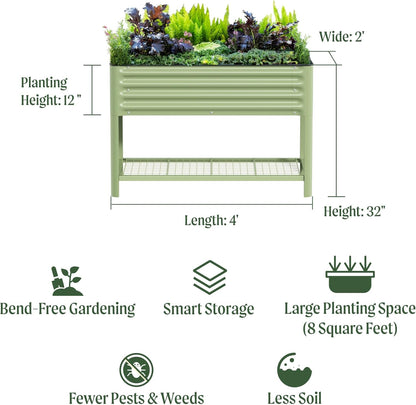 Vego Garden Elevated Raised Garden Bed With Legs And Storage Rack, 2' x 4', Olive Green - V Series