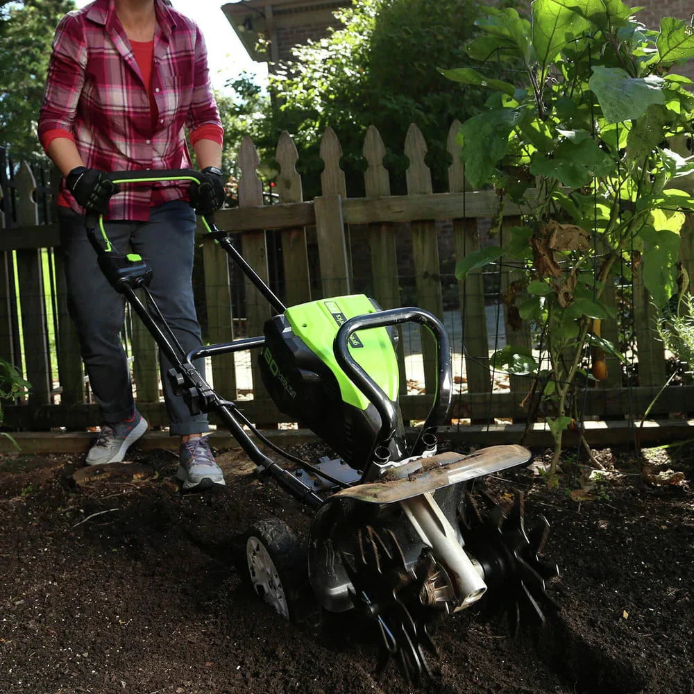 Greenworks Pro 80V 10-Inch Tiller With 2Ah Battery Included, Black And Green - 2800302VT