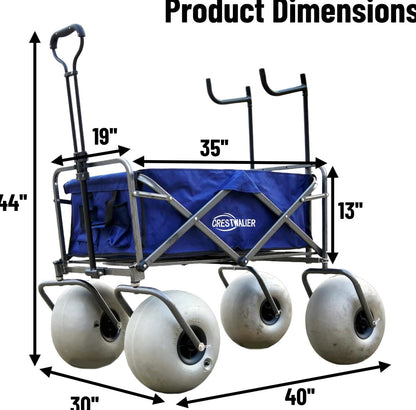 CRESTWALKER Beach Cart With 13in Balloon Wheels, Chair Racks And Pump - Beach Wagon