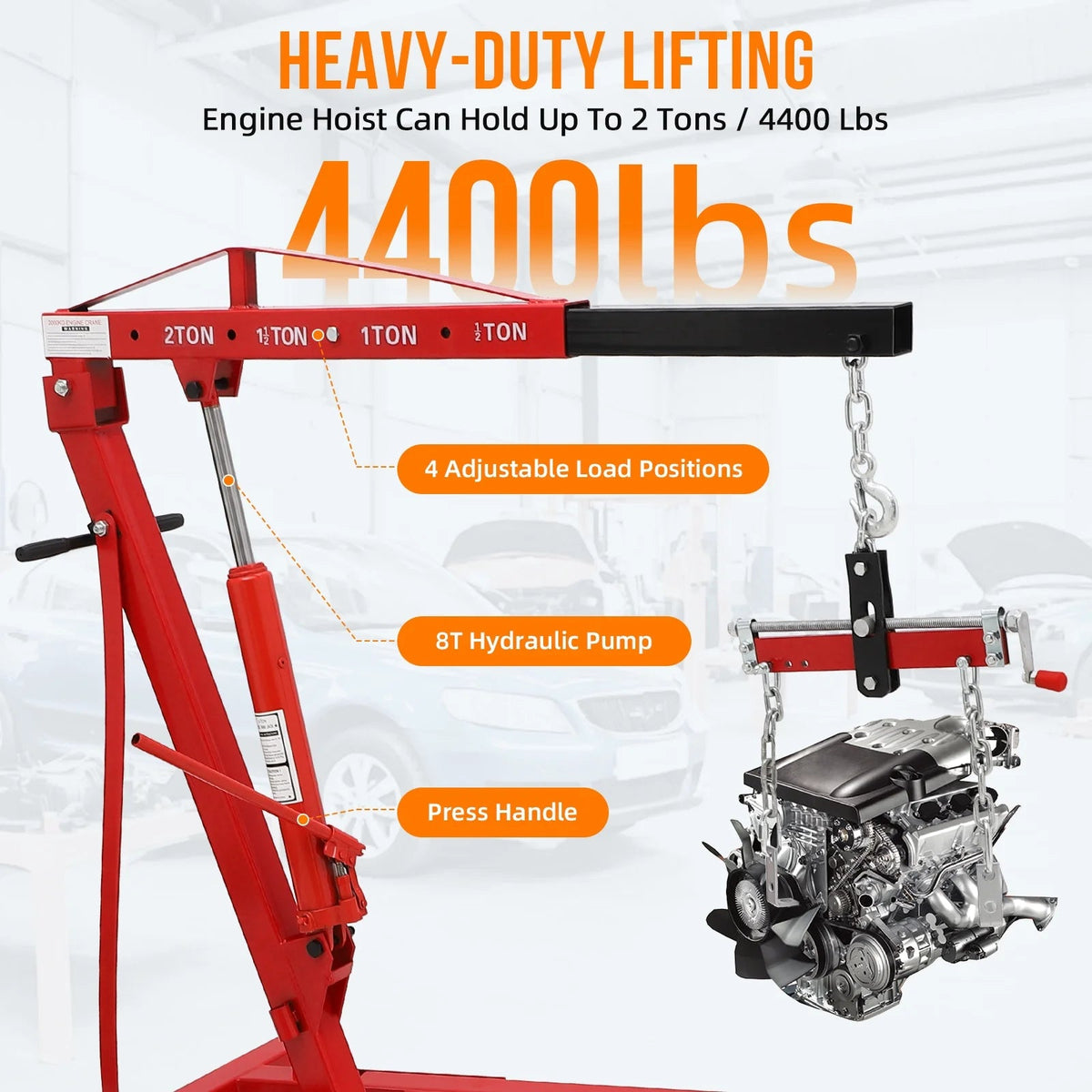 JoanKaren Hydraulic Engine Hoist 4400 lbs, Folding, Yellow - PAU_0LMM