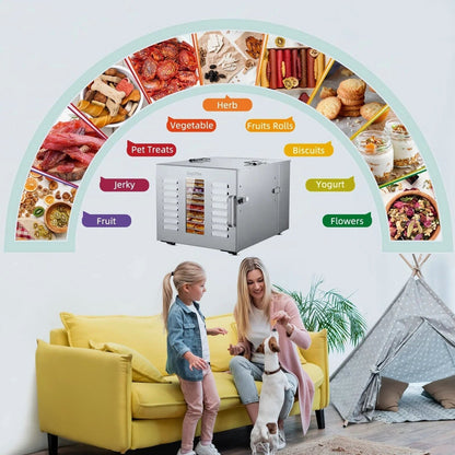 Septree Commercial Food Dehydrator With 10 Stainless Steel Trays - 15.6 x 15.6in